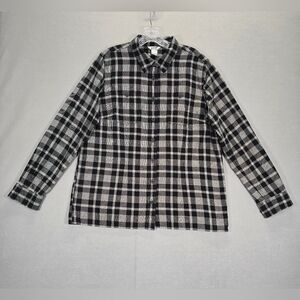 Duluth Trading Womens Shirt Black Button Up Free Swingin Flannel Size Large